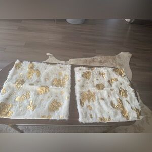 Luxurious White and Gold Faux Cowhide Animal Print Pillow Covers Set